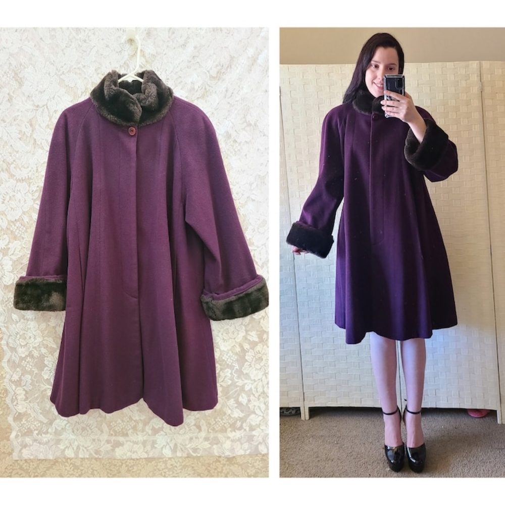 Vintage 90's Searle Blatt Studio Swing Coat Dark Purple Eggplant Wool Coat